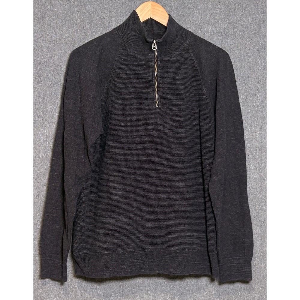 J. Crew Mens Quarter Zip Pullover Sweater Charcoal Gray Cotton Waffle Knit Large